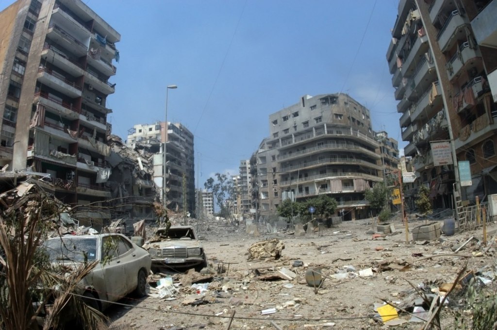 Destroyed buildings in Lebanon, showing MAP International's humanitarian relief in the Middle East